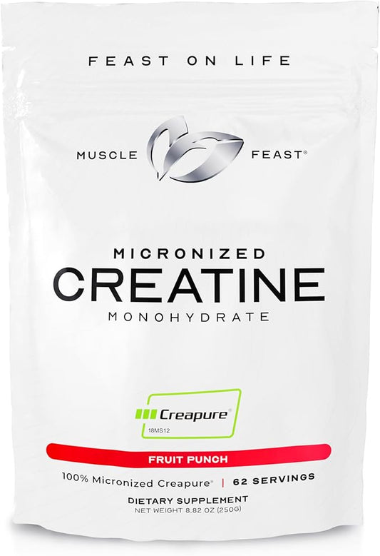 Muscle Feast Creapure Micro - Micronized Creatine Monohydrate Powder | Premium Pre-Workout or Post-Workout | Easy to Mix, Gluten-Free, Safe and Pure, (Fruit Punch, 250g)