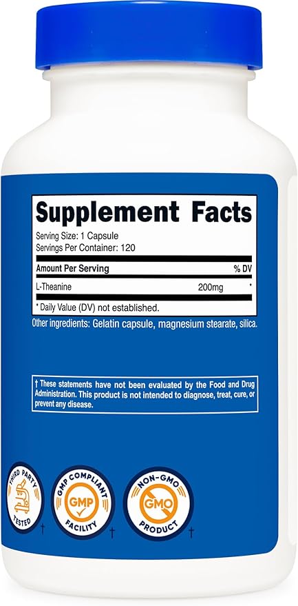Nutricost L-Theanine 200mg, 120 Capsules, Double Strength - Non-GMO, Gluten Free