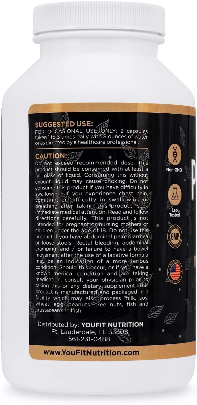 PSYLLIUM Husk Capsules - Premium Psyllium Fiber Supplement - Promotes Intestinal Health and Regularity - 100% Natural Soluble Fiber 1450mg Per Serving - 240 Capsules