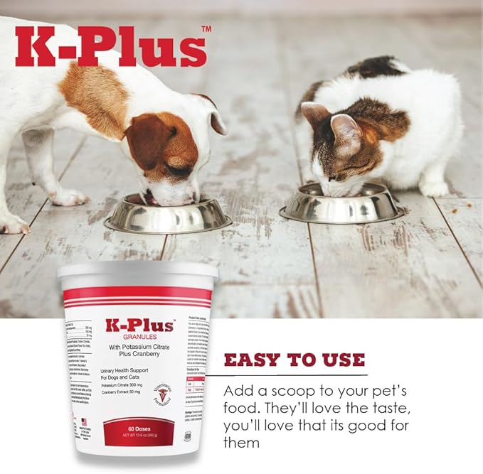 K-Plus Potassium Citrate + Cranberry Granules for Dogs & Cats – Vet-Approved UTI & Bladder Health Support – Helps Maintain Urinary Balance & Kidney Function – Easy-to-Use Granules – 60 Doses