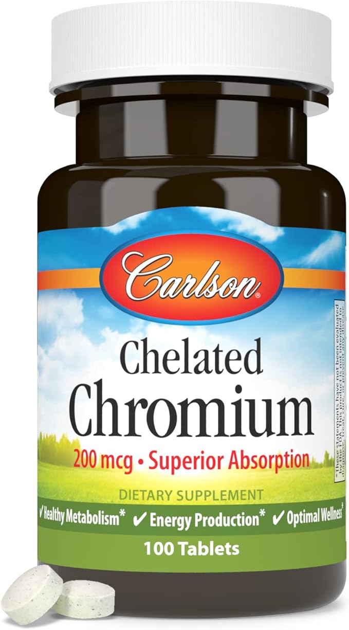 Carlson Chelated Chromium 200 mcg Superior Absorption - Healthy Metabolism Energy Production & Optimal Wellness - 100 Tablets
