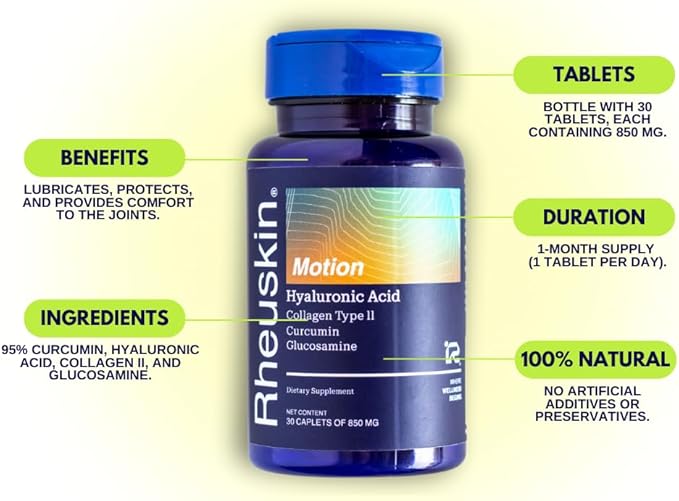 Motion Advanced Joint Support – Hyaluronic Acid, Glucosamine, Curcumin & Collagen – 3-in-1 Supplement for Joint Pain Relief, Flexibility & Mobility – 30 Caplets, 850mg