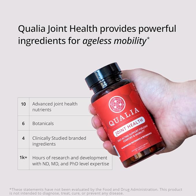 Qualia Joint Health 10 Advanced Joint Health nutrients: denatured Collagen, boswellia, tumeric, Boron, Ginger, L-carnitine. Cartilage Health, Tendon Strength, Healthy Joint Aging (1 Month Supply)