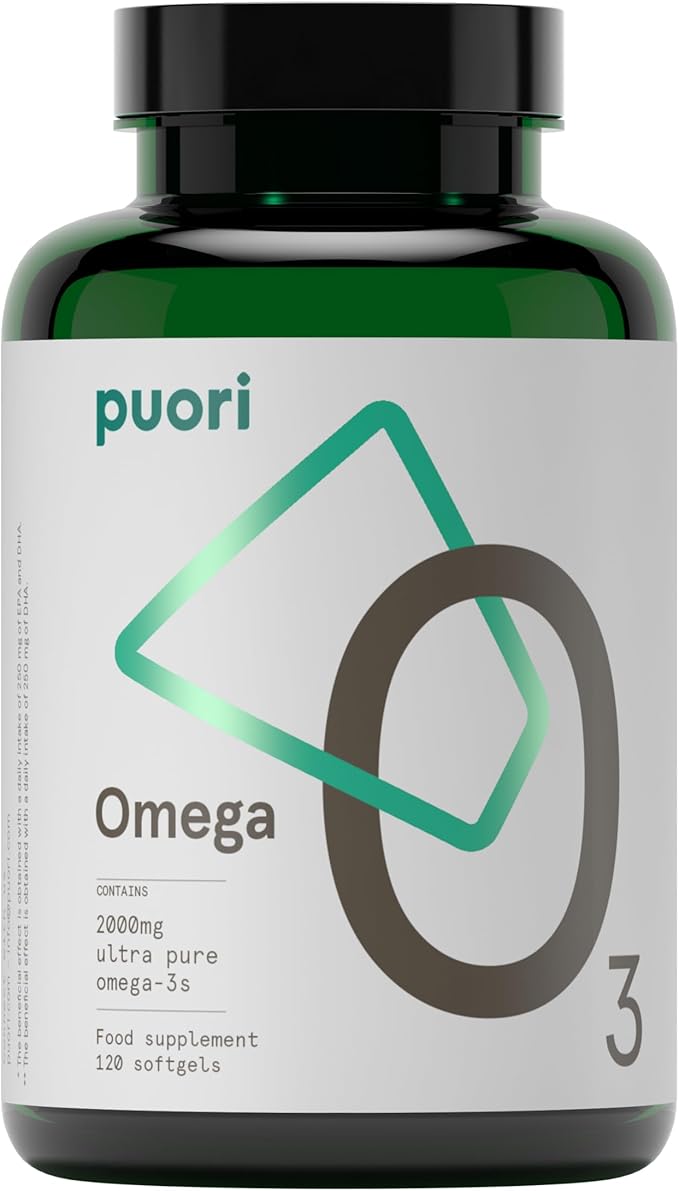 Puori Omega 3 Fish Oil - Ultra Pure 2000mg - 120 Softgels - Heart, Brain and Eye Health Supplement - Burpless, IFOS Certified, Non-GMO Capsules - O3 - 2000mg EPA 1250mg DHA 500mg