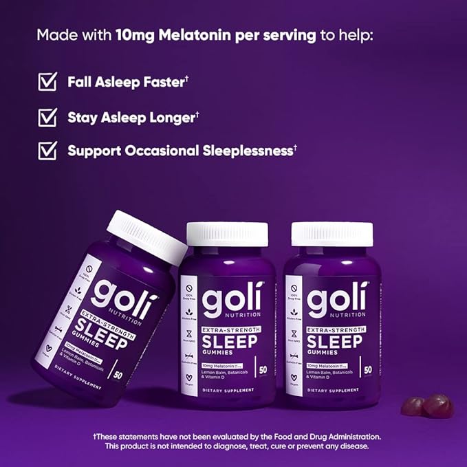 Goli Nutritional Supplement, Extra Strength Sleep Gummy 10mg Melatonin - 250 Count - Gluten-Free, Vegan, Non-GMO, and Gelatin-Free