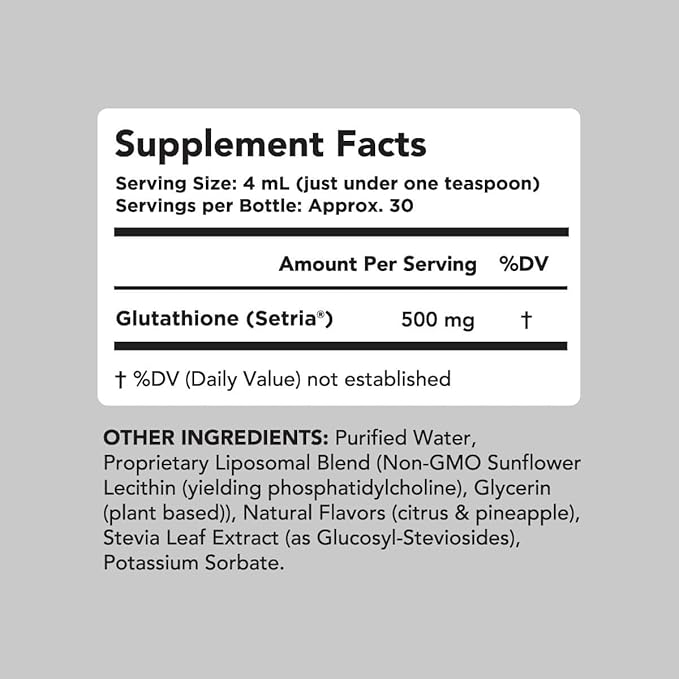 AMANDEAN Liposomal Glutathione Supplement. Liquid Reduced Setria 500mg. Immune Support, Brain Health, Liver Detox, Skin Health. Phosphatidylcholine from Non-GMO Sunflower Lecithin. Soy-Free & Vegan.