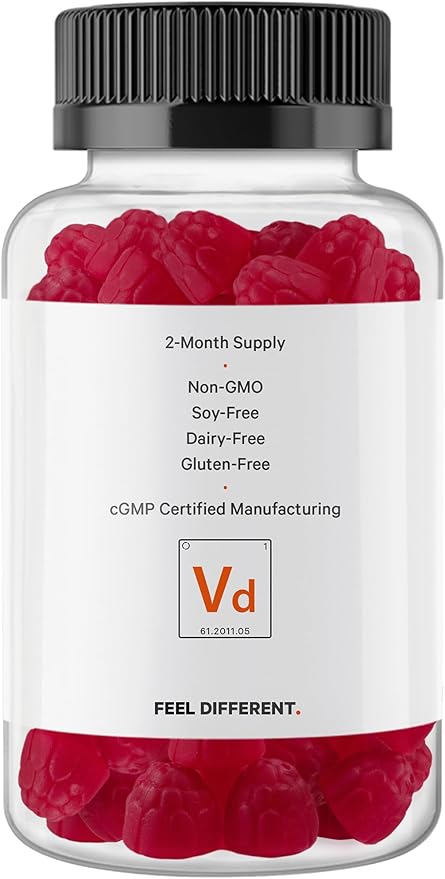 Codeage Vitamin D3 Gummy Vitamins, Vitamin D3 5000 IU Gummies Cholecalciferol 125 mcg, Soft Pectin-Based, Animal Gelatin-Free Gummy, Gummies Vitamins, Tasty Strawberry, Non-GMO - 2-Pack