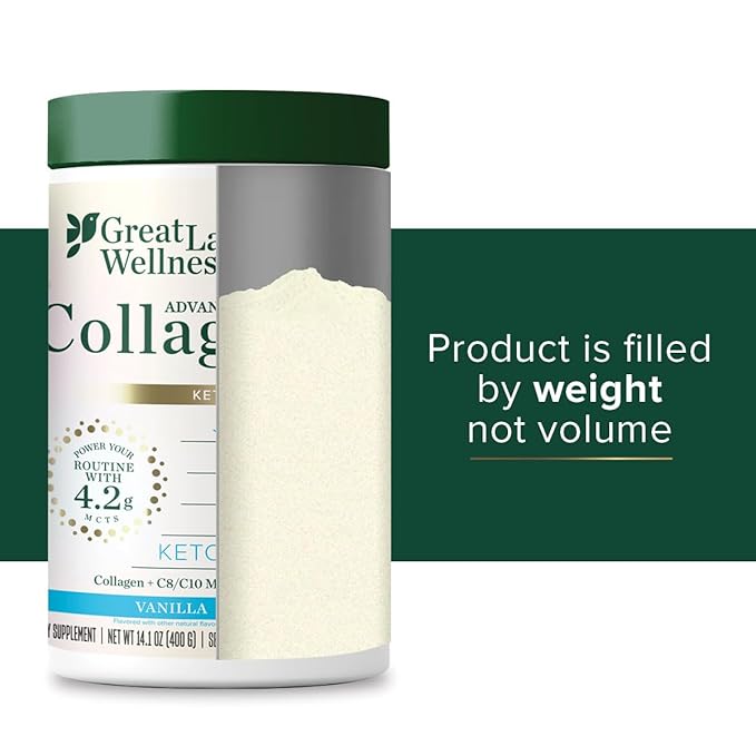 Great Lakes Wellness Keto Boost Advanced Collagen Peptides Powder with 4.2g MCTs - Vanilla Flavored - Nutritiously-Rich Non-Dairy Coffee Creamer or Smoothie Alt - Non-GMO, Kosher - 14.1 oz