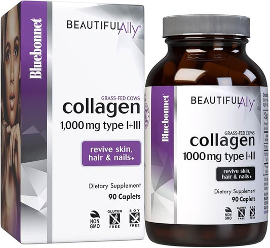 Bluebonnet Nutrition Beautiful Ally Collagen Caplets, Hydrolyzed Collagen from Grass Fed Cows, Collagen Peptides Type 1 & 3, Non GMO, Gluten Free, Soy Free, Milk Free, 90 caplets, 90 Day Supply