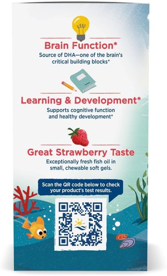 Nordic Naturals Children’s DHA, Strawberry - 120 Mini Chewable Soft Gels for Kids - 250 mg Omega-3 with EPA & DHA - Brain Development & Function - Non-GMO - 30 Servings