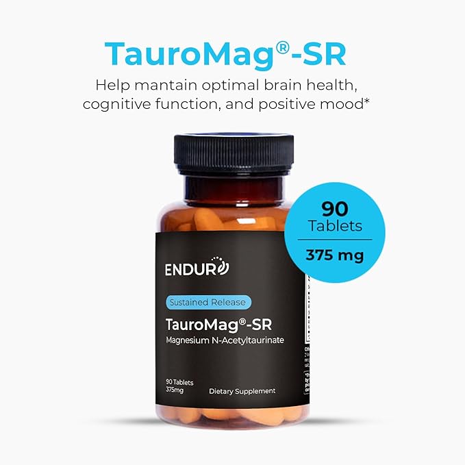 TauroMag-SR, Magnesium N-Acetyl Taurinate, Supports Brain Health & Cognitive Function, Memory Focus Supplements, Mood Support 375 mg, 90 Tablets
