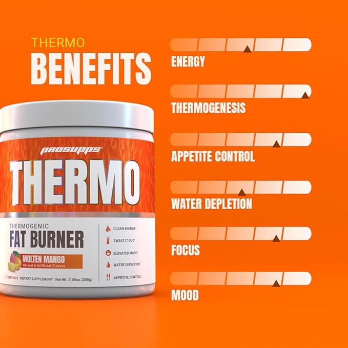 PROSUPPS Thermogenic Fat Burner Powder, Molten Mango - Weight Loss & Metabolism Booster Pre Workout Supplement for Women & Men - Supports Appetite Control & Boosts Energy - Gluten-Free - 25 Servings
