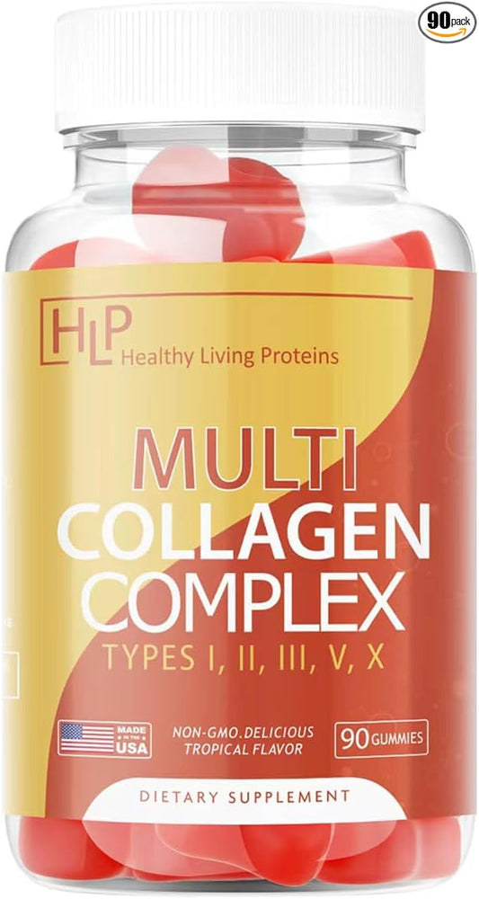 Healthy Living Proteins | Multi Hydrolyzed Collagen Complex Peptides Type I,II, III,V & X | Pure Organic Proteins, Grass Fed| Keto, Amino Acids | Collagen Gummies (90 Count)