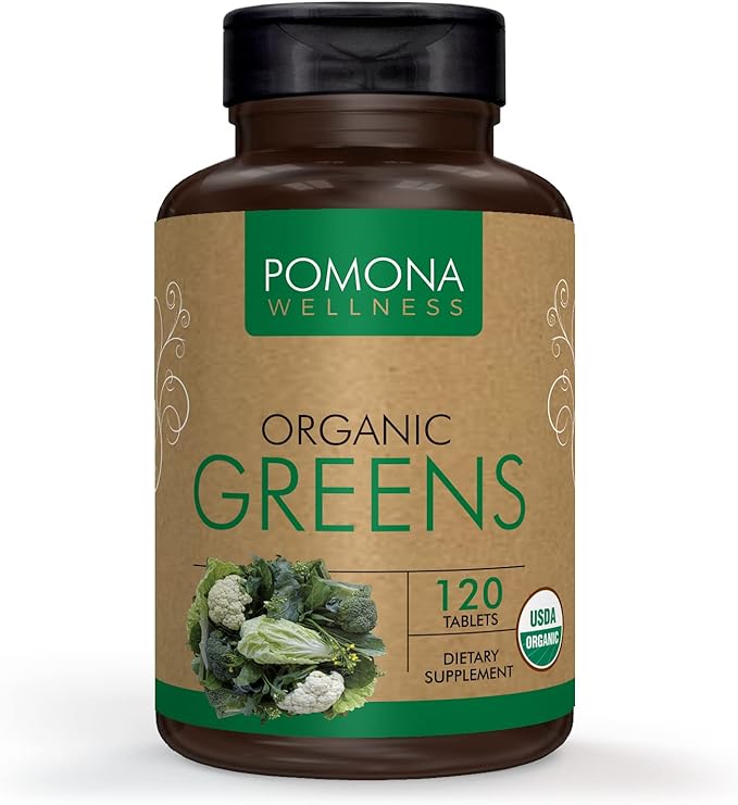 Pomona Wellness Super Greens Supplement, Full Of Superfood Vitamins & Minerals, Fruits & Vegetable, Greens Powder for Bloating and Digestion, Gut Health, USDA Organic, Non-GMO, 120 Tablets