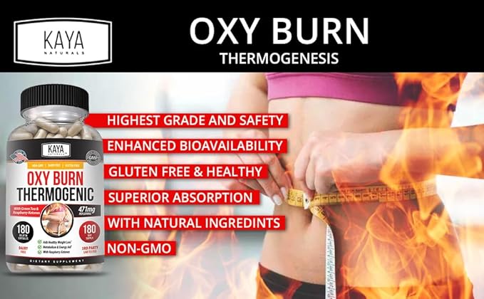Kaya Naturals Oxy Burn - Thermogenic Herbal Formula for Active Living – Non-GMO & Gluten-Free – 180 Count