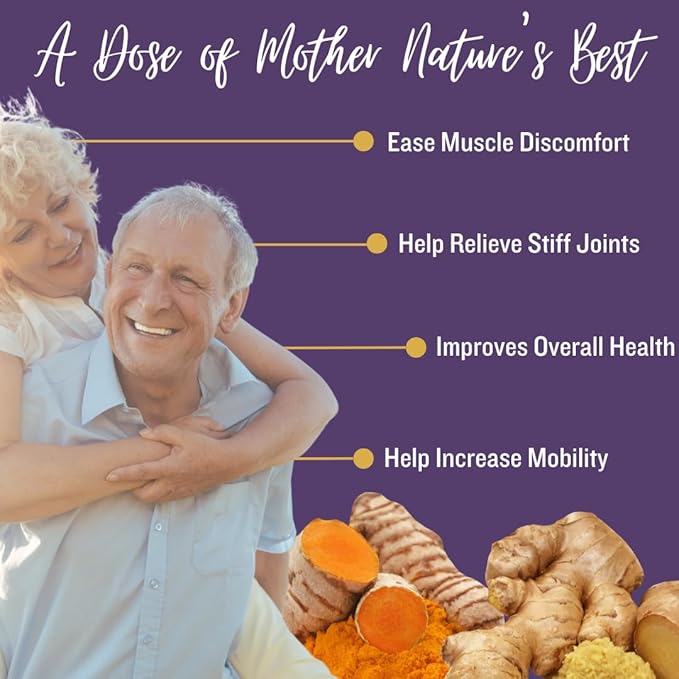 Nature’s Relief | Improve Body, Muscle & Joint Aches | Turmeric Curcumin, Boswellia & Ginger Supplement | Ease Discomfort & Increase Mobility | Non-GMO (30 Servings)