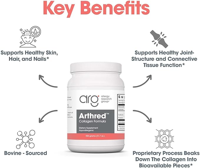 Allergy Research Group Collagen Powder for Men & Women - Collagen Peptides, Arthred Supplement, Bovine Sourced, Arthred Powder, Collagen Formula, Hydrolyzed Collagen - 31.7 Oz
