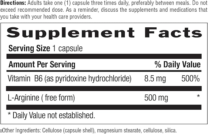 Country Life L-Arginine Caps with Vitamin B-6, 500mg, 200 Vegan Capsules, Certified Gluten Free, Certified Vegan