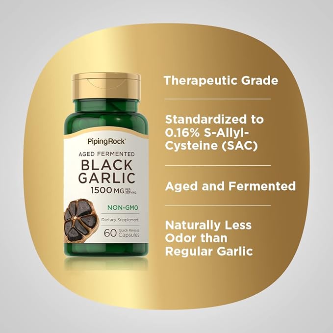 Piping Rock Black Garlic Capsules 1500mg | 60 Count | Aged and Fermented | Non-GMO, Gluten Free