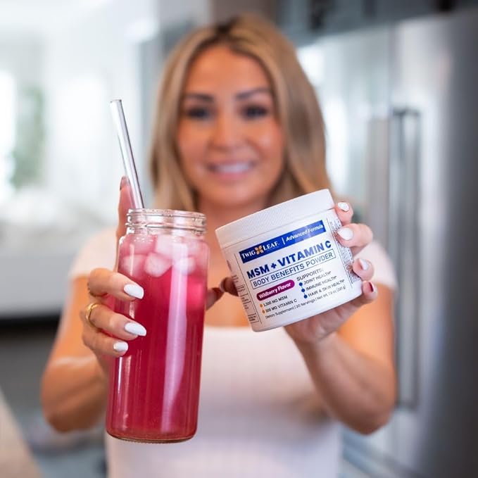 Twig & Leaf MSM + Vitamin C Powder - MSM Powder for Hair Growth & Nail Strength - MSM Supplement for Joint Flexibility - Wildberry MSM Sulfur Powder 30 Servings Non-GMO & Gluten Free - 7.9 Oz