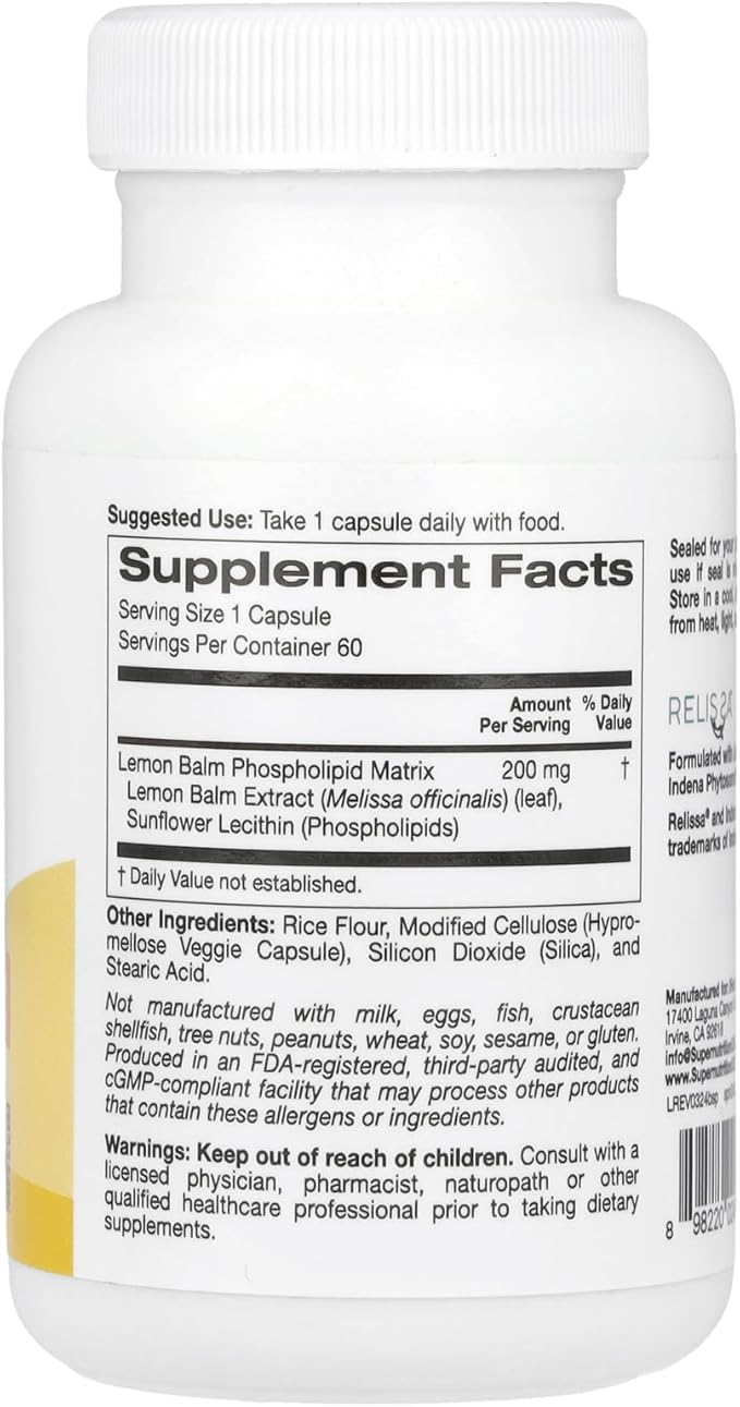 Super Nutrition Lemon Balm Phytosome, 200 mg, 60 Veggie Capsules