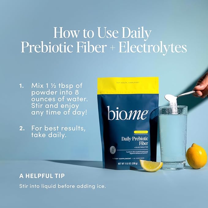 Daily Prebiotic Fiber Lemonade with Electrolytes - 7g Per Serving - Soluble Fiber Supplement Powder for Women & Men - Digestive Health, Gut Health & Hydration - Sugar Free - 30 Servings