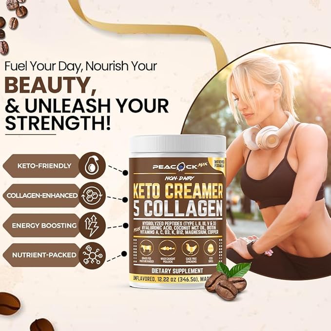 Collagen Keto Creamer Powder, Coconut MCT, Peptides, 12.22 oz, Unflavored, Hydrolyzed, B12, Magnesium (12.22 Ounces (Pack of 1))