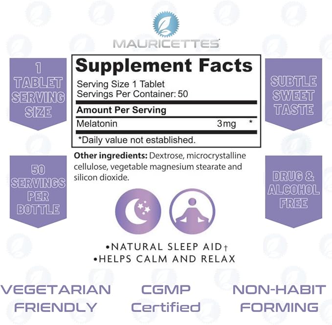 Natural Melatonin 3mg Chewable Tablets - Fast Acting 3 mg Sleeping Pills for Kids, Teens, and Adults, Unflavored, Non Addictive, Dissolvable Sleep Support Aid, 50 Chewables