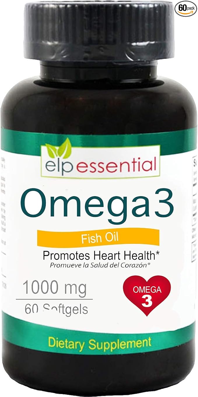 ELP ESSENTIAL Fish Oil Omega 3 Fish Oil 1000 mg Softgels 60 Count