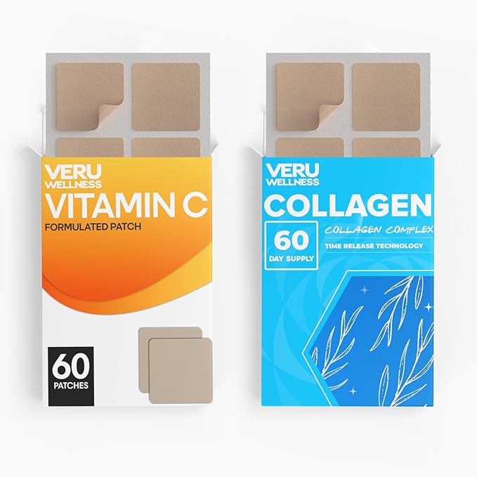 Veru Wellness Anti Aging Duo Lifestyle Patches Collagen C - Self Adhesive Time Release Topical Patch, 8-10 Hours (60 Day Supply)