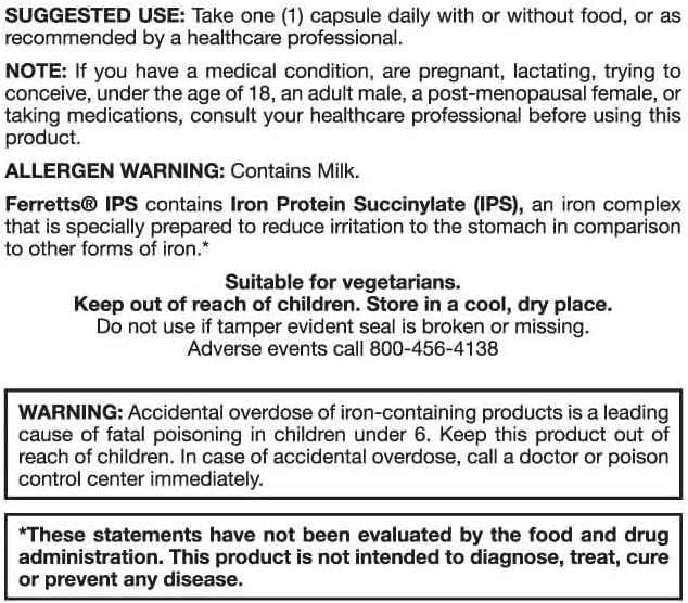 Iron Supplement Capsules 18mg (IPS) - 100-Day Supply of Gentle Iron Supplement for Women & Men - Non-Constipating Iron Supplement for Anemia