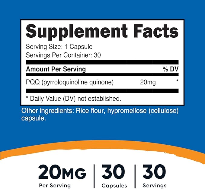 Nutricost PQQ (Pyrroloquinoline Quinone) 20mg, 30 Capsules - Vegetarian Capsules, Non-GMO, Gluten Free