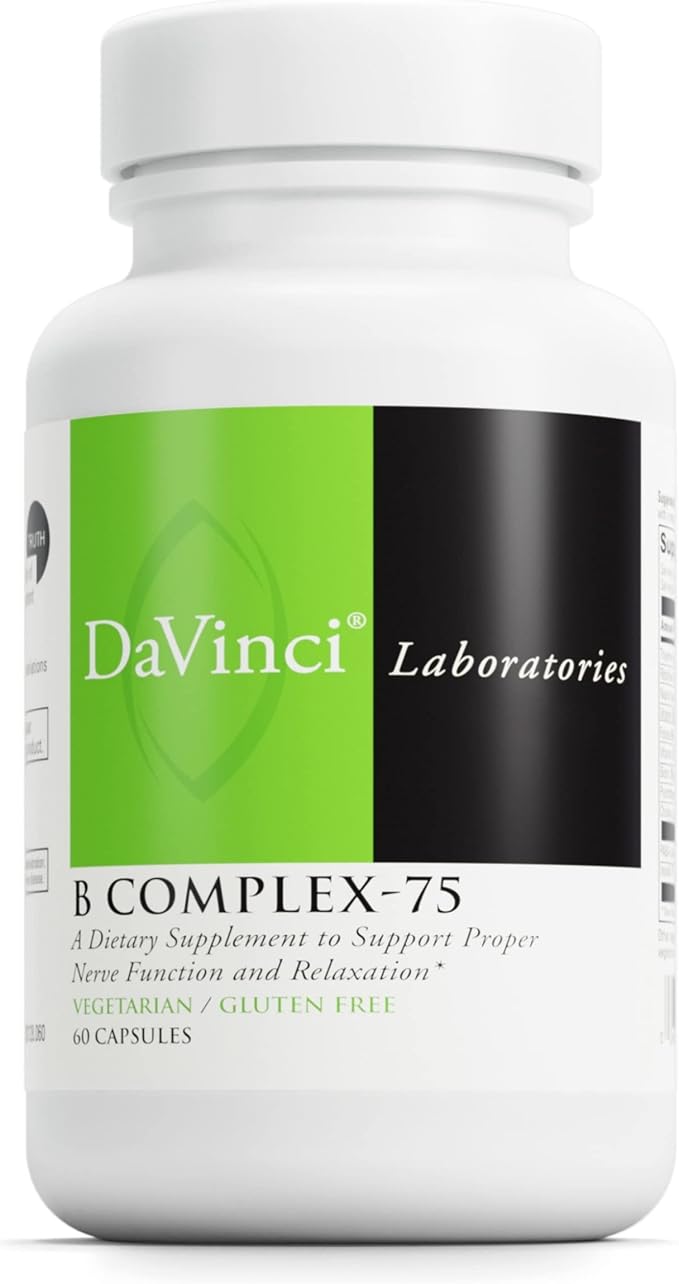 DAVINCI Labs B Complex-75 - Supports Relaxation and Proper Nerve Function* - Dietary Supplement with Niacin, Vitamin B6, B12, Biotin, Choline and More - Vegetarian - Gluten-Free - 60 Capsules