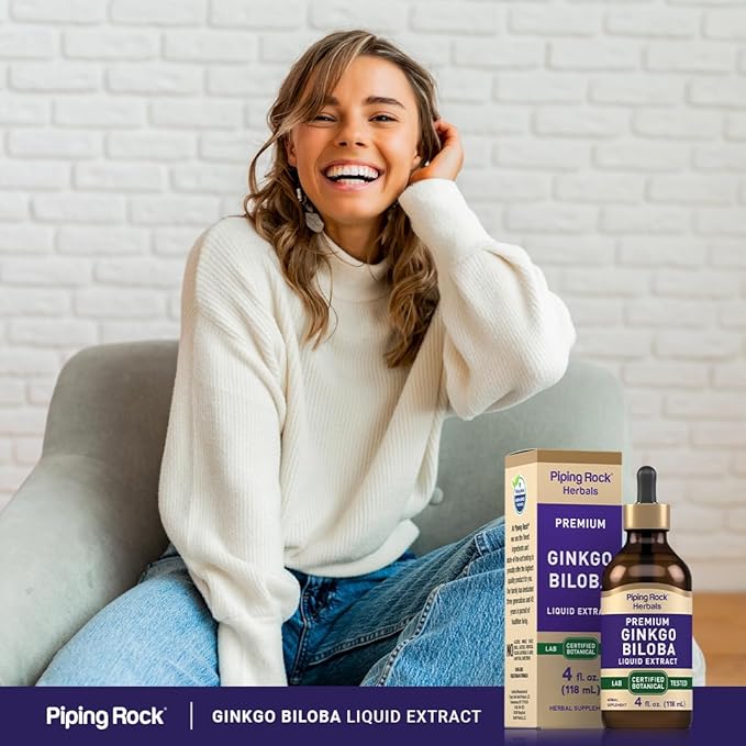 Piping Rock Ginkgo Biloba Supplements | 4 fl oz Tincture | Premium Liquid Herbal Extract | Certified Botanical | Non GMO, Gluten Free