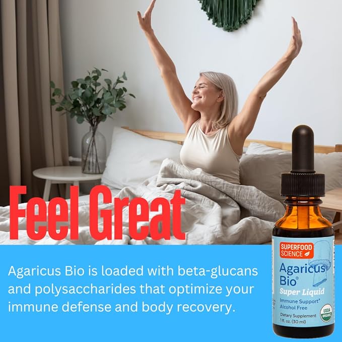Agaricus Bio Super Liquid, Natural Killer Cell Activity, Organic Mushroom Extract, Agaricus Blazei Murill Mushroom, Tincture Drops with High Beta Glucans, Liver and Immune Support Supplement, 30 ml