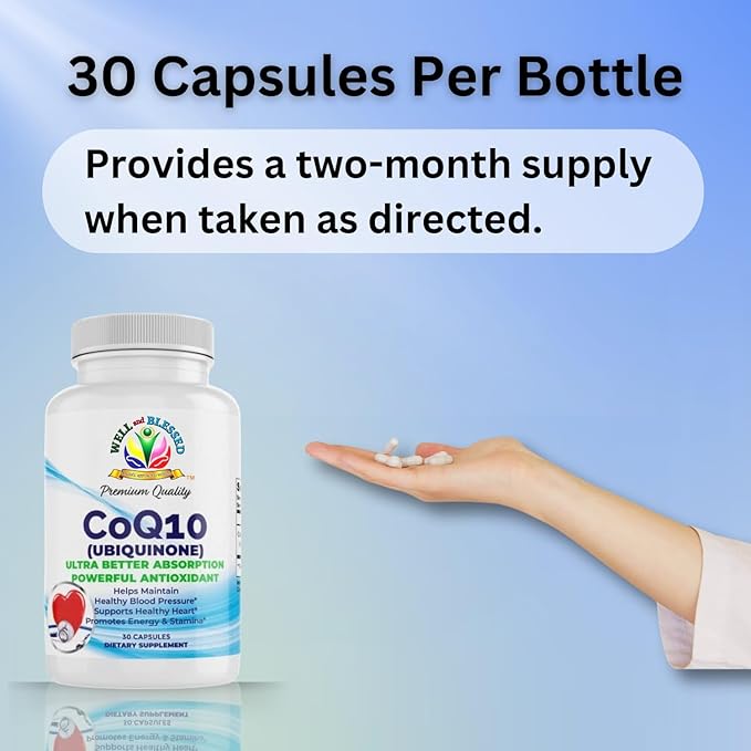 CoQ10 (Ubiquinone) - 30 Capsules - Ultra Better Absorption Formula - Promote Energy and Stamina - Vegan and Vegetarian Friendly - Free from Artificial Additives
