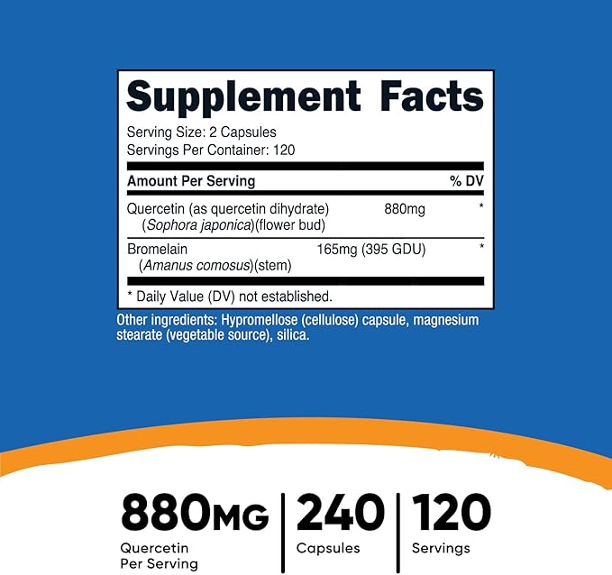 Nutricost Quercetin 880mg, 240 Vegetarian Capsules with Bromelain (165mg) - 120 Servings (440mg Quercetin Per Cap) - Gluten Free, Non-GMO