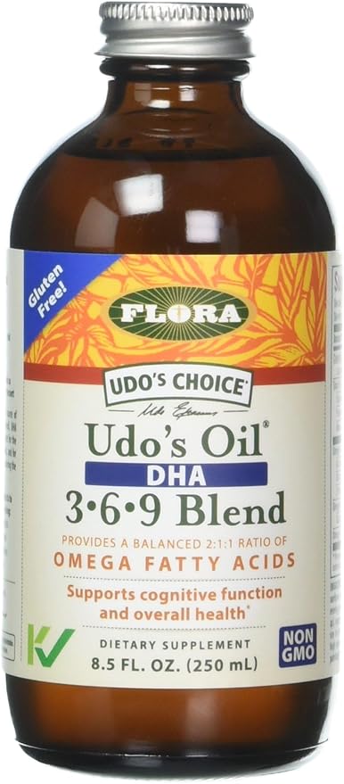 Flora - Udo's Oil DHA 3-6-9 Blend - Vegan Eye & Brain Health Supplement - Vegan Omega-3 & Omega-6 - Contains Sunflower & Flax Seed Oil - Kosher & Organic - Keep Chilled - 8.5 fl. oz.