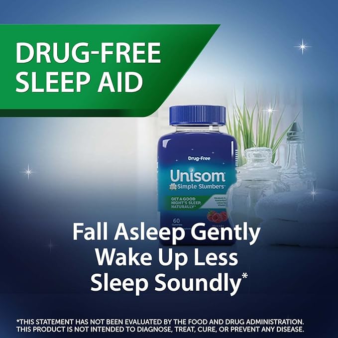 Unisom Simple Slumbers Drug-Free Sleep Aid Gummies, Melatonin 5mg, Sleep Support for Adults, Midnight Raspberry Flavor, 120 Count