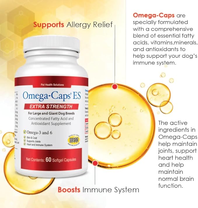 Omega-Caps Extra Strength for Large Breeds-Vet Formulated for Healthy Radiant Skin & Coat While Reducing Shedding, Omega 3 for Immune System Support, 1000 Soft Gel Capsules
