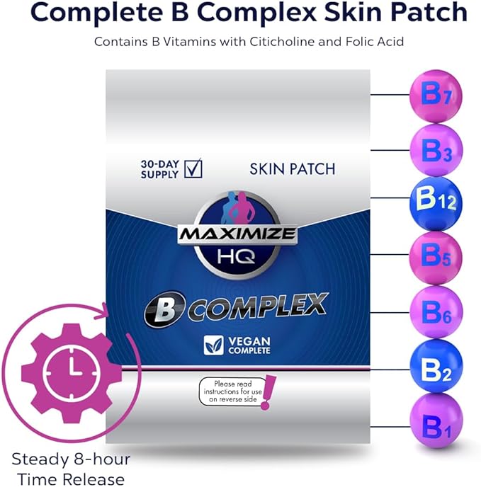 MAXIMIZE HQ B Complex Patches - 8 Hour Time-Release - Gluten Free - Vegan