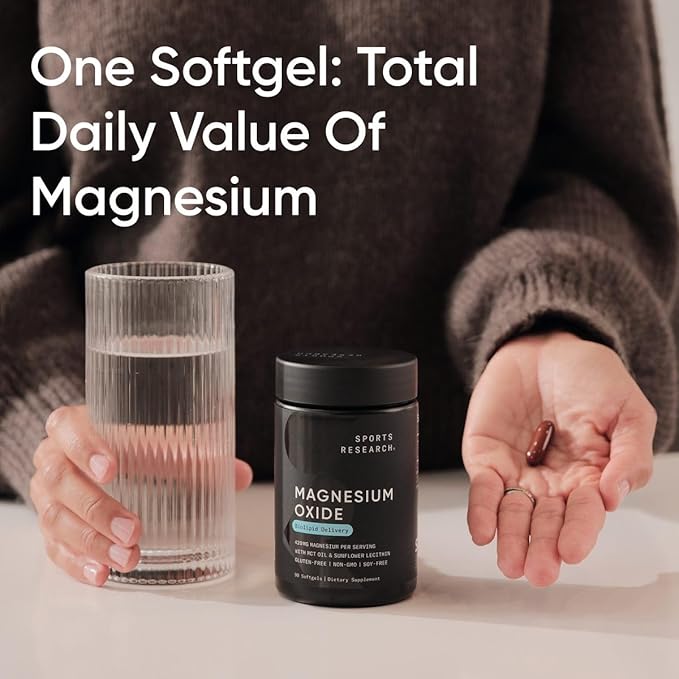 Sports Research® Magnesium Oxide 420mg with Coconut MCT Oil - Magnesium Supplement for Muscle, Nerve, and Bone Support* - Gluten-Free, Non-GMO - 90 Softgels