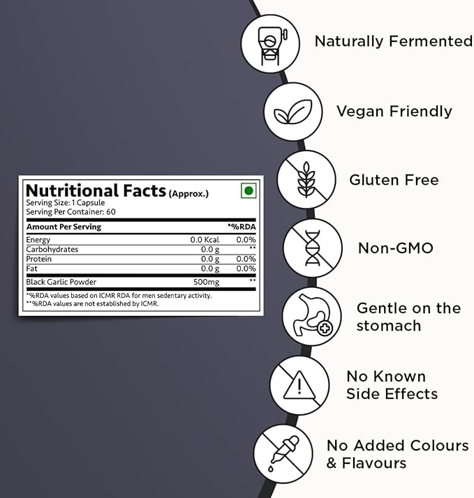 Aged and Fermented Black Garlic Capsules, 60 Veg Capsules, 500 mg