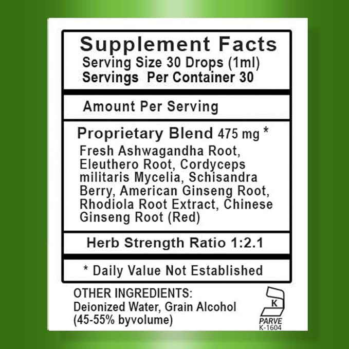 Adrenal Daily Liquid Drops. Supports Wellness & Energy. Supplement with Adaptogenic Herbs Ashwagandha, Eleuthero, Rhodiola & Cordyceps