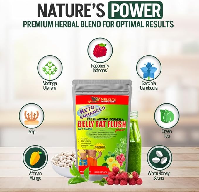 NELCIA'S NATURAL HERBS Belly Fat Burner for Men & Women | Probiotics & Appetite Suppressant for Weight Loss Supplement Powder| Metabolism Booster Raspberry Ketones, Green Tea|16 oz 30 Servings