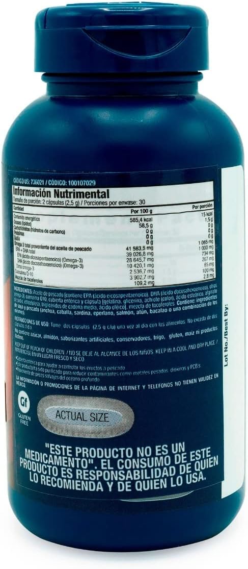 GNC Triple Strength Fish Oil Plus CoQ10 Omega 3 Supplement, 1000mg EPA and DHA, 100mg CoQ10, Heart and Circulatory Health, Plus Skin, Joint, Brain, and Eye, Coated to Control Fishy Burps, 30 Servings