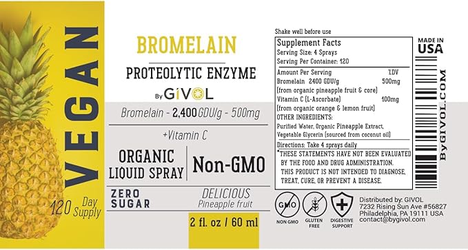 Raw Bromelain Mist-Liquid Pineapple Extract - Enhanced Potency 500mg and Vitamin C Extra Strength Spray Mist: Daily Absorption Liquid Essential Protein Support, Optimizes Wellness Benefits