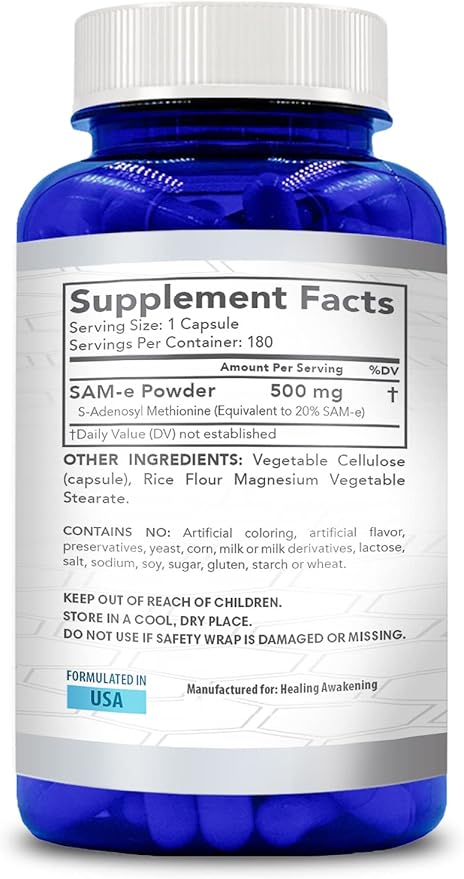 Healing Awakening SAM-e 500mg 180 Capsules (S-Adenosyl Methionine)