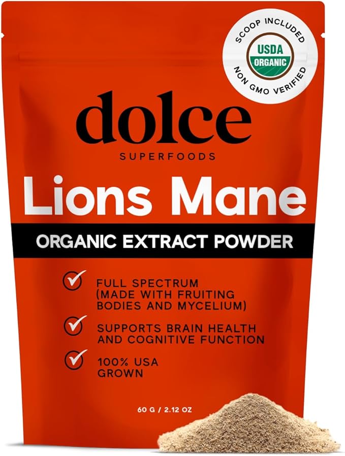 Organic Lion's Mane Mushroom Extract Powder - Focus & Memory Support - 2.12oz Nootropic Superfood for Tea, Coffee & Smoothies - Pure Lion Mane Extract