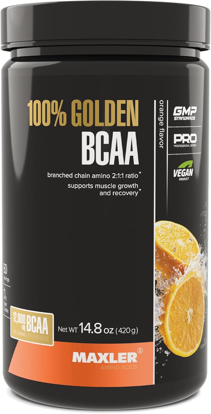 Maxler 100% Golden BCAA Powder - Intra & Post Workout Recovery Drink for Accelerated Muscle Recovery & Lean Muscle Growth - 6 g Vegan BCAAs Amino Acids - 60 Servings - Orange
